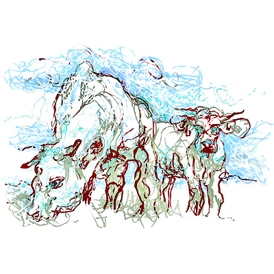 contemporary drawing of cow,personal exhibition : savez-vous planter les choux - Piet.sO - Espace d'art contemporain Jean Prouvé, Issoire, France - pastel on paper, gaucherie. wrong hand drawing 