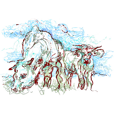 dessin, peinture vache- Piet.sO - acrylique sur papier technique. réalisé de la main gauche, gaucherie, journal dessiné de la convalescence de mon radius droit. Dessin de la mauvaise main.Exposition personnelle : savez-vous planter les choux - Piet.sO - Espace d'art contemporain Jean Prouvé.