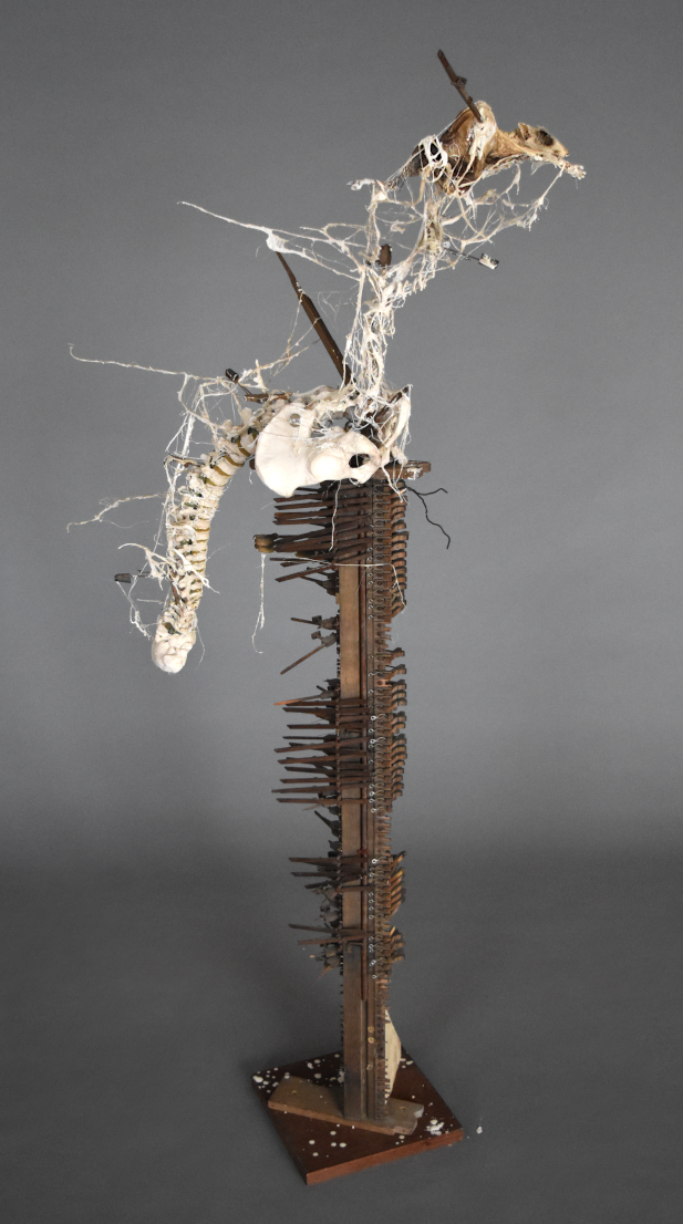 Piet.sO, structure -contemporary art - sculpture - installation skeleton human animal and piano.