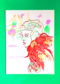 dessin contemporain - feutre acrylique - temps maitrisé avec casque. 