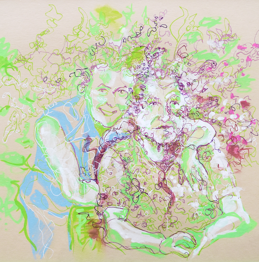  fresnoy, Piet.sO 2025, art, painting drawing with acrylic felt-tip pen - portrait of mother and daughter.