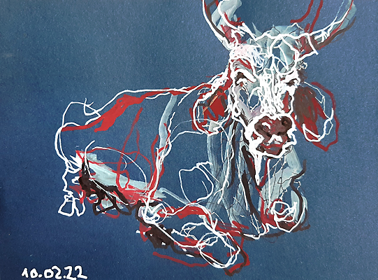 mercredi - Piet.sO - cow drawing sketch. personal exhibition : savez-vous planter les choux - Piet.sO - Espace d'art contemporain Jean Prouvé, Issoire, France - acrylic on paper