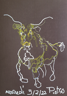 mercredi - Piet.sO - cow drawing sketch. personal exhibition : savez-vous planter les choux - Piet.sO - Espace d'art contemporain Jean Prouvé, Issoire, France - acrylic on paper.